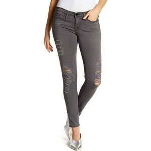 Frame Denim Le Skinny de Jeanne in Grey Shred Stretch Mid Rise 26